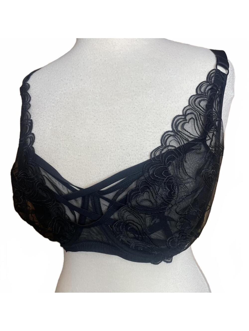 Ulla Popken sheer lacy black bra with underwires 44D